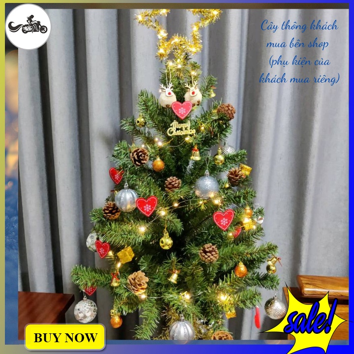 Cây thông noel cao 90cm đầu tròn lá xanh tán dày xum xuê kèm phụ kiện