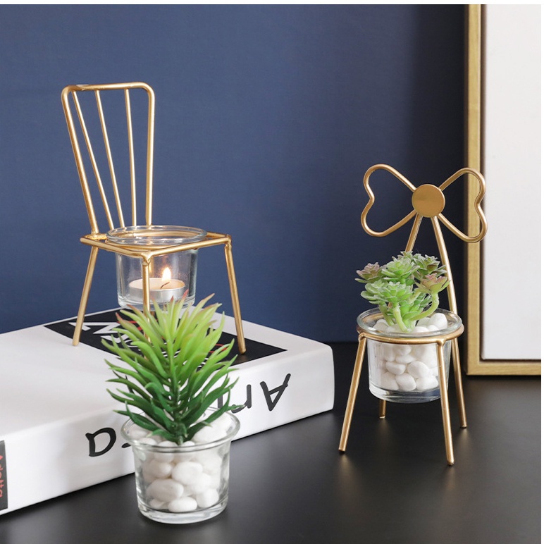 Chậu trồng cây thủy sinh, sen đá hình chiếc ghế phong cách hiện đại mang không gian xanh, chất liệu sắt, cao 16cm