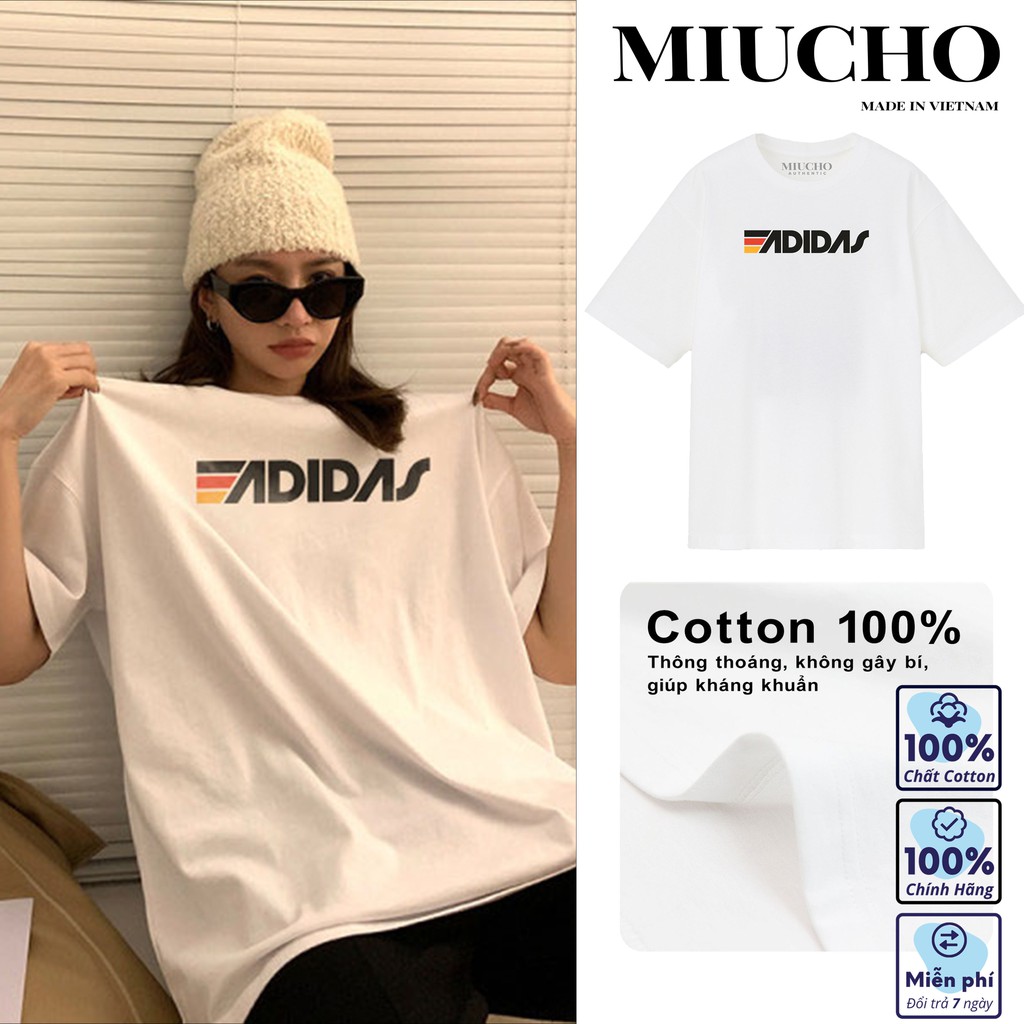 Áo phông adida nữ form rộng tay lỡ unisex, áo thun adida nữ form rộng tay lỡ unisex cotton AT086 Miucho in logo