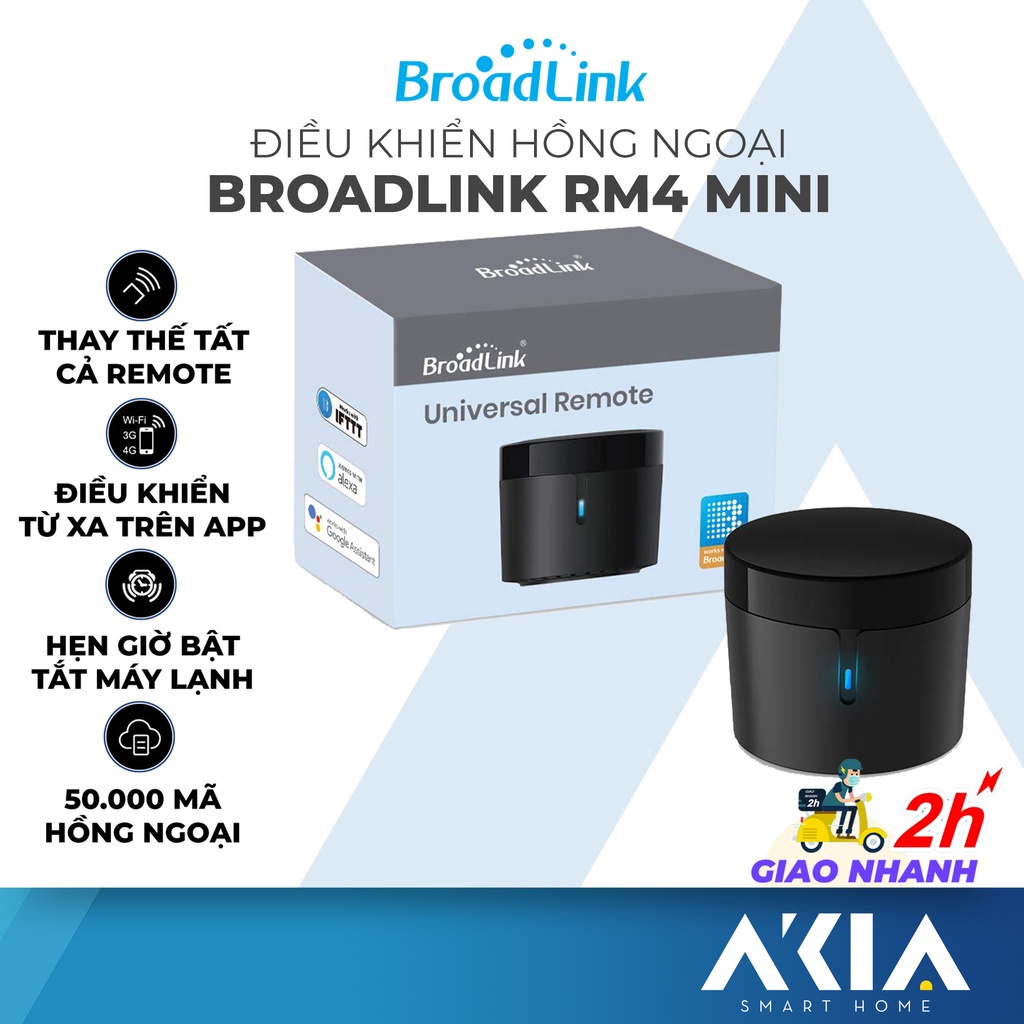 Bộ điều khiển hồng ngoại Broadlink RM4 mini - Chỉnh máy lạnh từ xa, Hẹn giờ bật tắt, Tương thích Google Home
