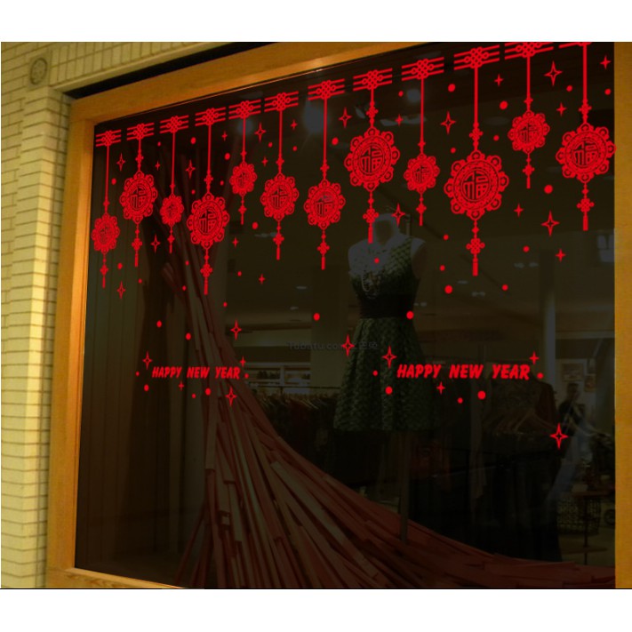 Decal trang trí Tết - Rèm dây kết song hỷ