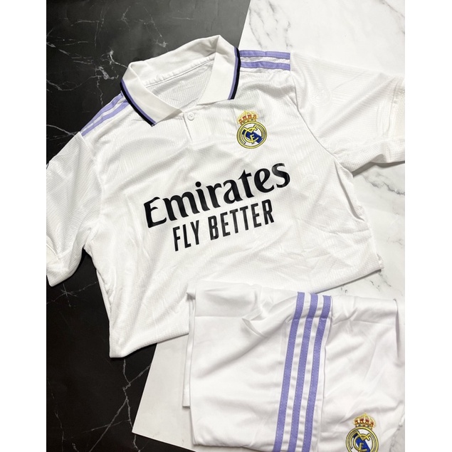 Set Bộ quần áo thể thao bóng đá nam nũ vải gai thái clb real madrid áo trắng quần trắng mùa giải 2022 2023
