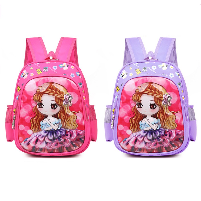 Cặp balo học sinh đi học mầm non mẫu giáo bề mặt in hình 3D công chúa chất liệu vải dù chống thấm nước cao cấp BL027