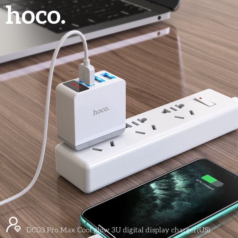 ✅Nowship - cốc sạc nhanh 3 cổng USB 3.4A HOCO DC03 pro màn hình LED tương thích nhiều thiết bị