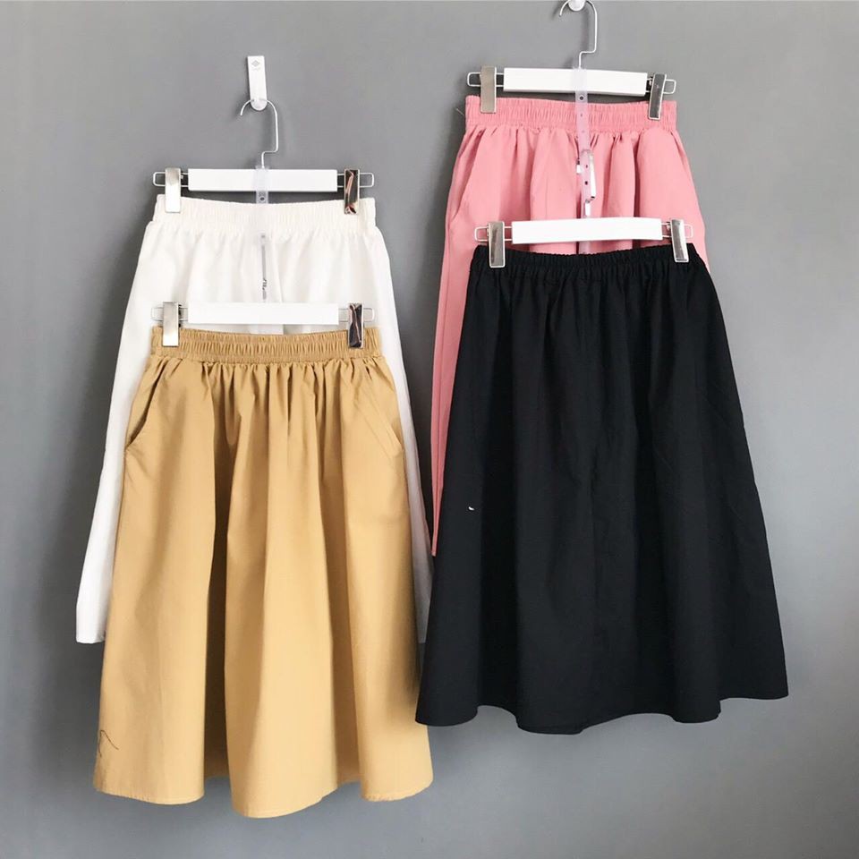SET CHÂN VÁY MIDI KAKI BASIC SKIRT KÈM ÁO THUN TAY LỠ DÁNG RỘNG - MM