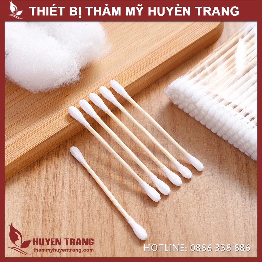 Tăm Bông Nặn Mụn, Ngoáy Tai Tiệt Trùng Cán Gỗ - Thẩm Mỹ Huyền Trang