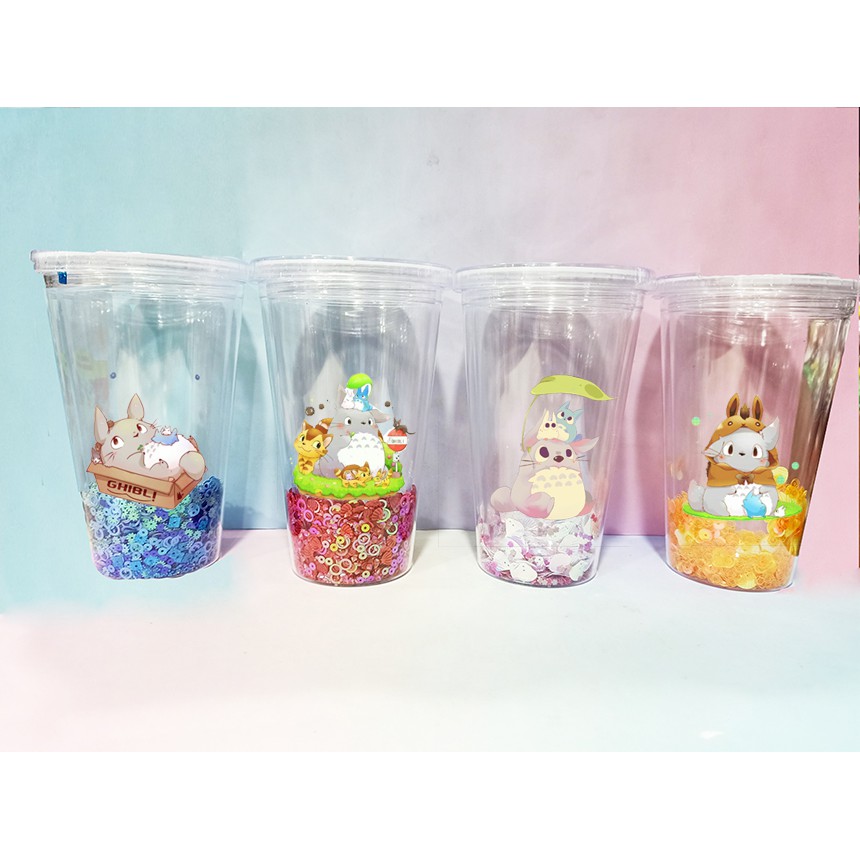 cốc 2 lớp kim tuyến totoro CNKI14 cốc giữ nhiệt ly 2 lớp cốc làm lạnh dễ thương 500ml