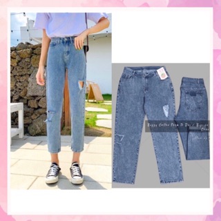 Quần Baggy Jean Rách Size Đại  - Lưng Cao - Form To Dài - Không Co Giãn