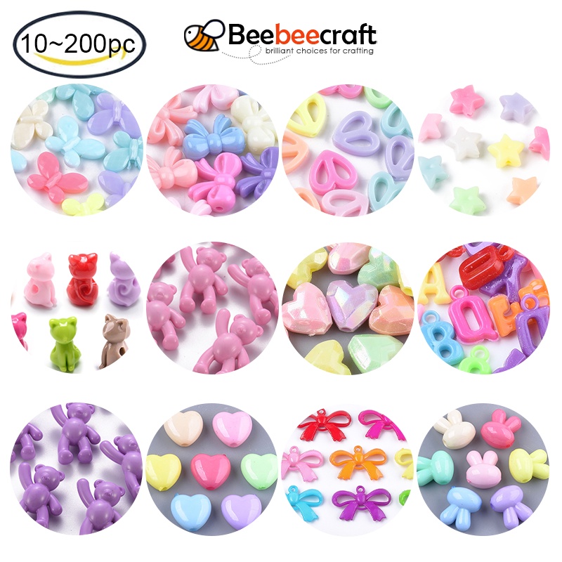 Set 10~200 Hạt Acrylic Đục Lỗ Hình Bướm/Nơ 13x17x4mm Làm Trang Sức 1.8mm