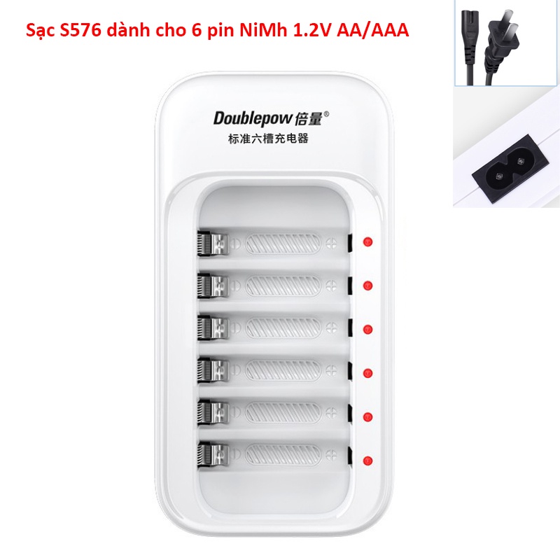 Combo Sạc 6 Khe Kèm 12 Viên Pin Sạc (6 Pin Sạc AA Doublepow 1200mAh  và 6 Pin AAA 1250 mha)