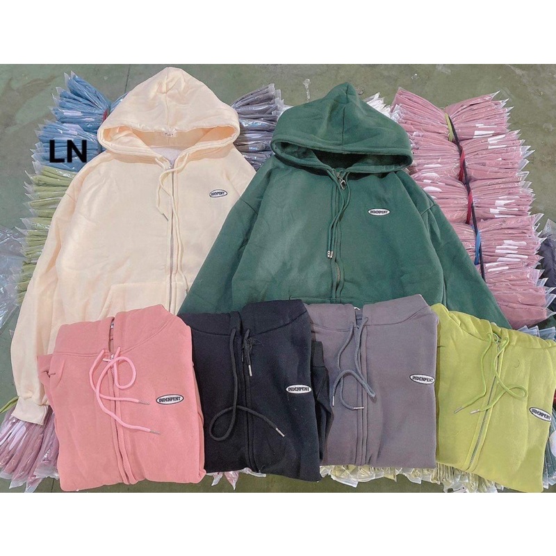 Áo khoác nỉ logo tròn chữ nhỏ mũ 2 lớp TH6