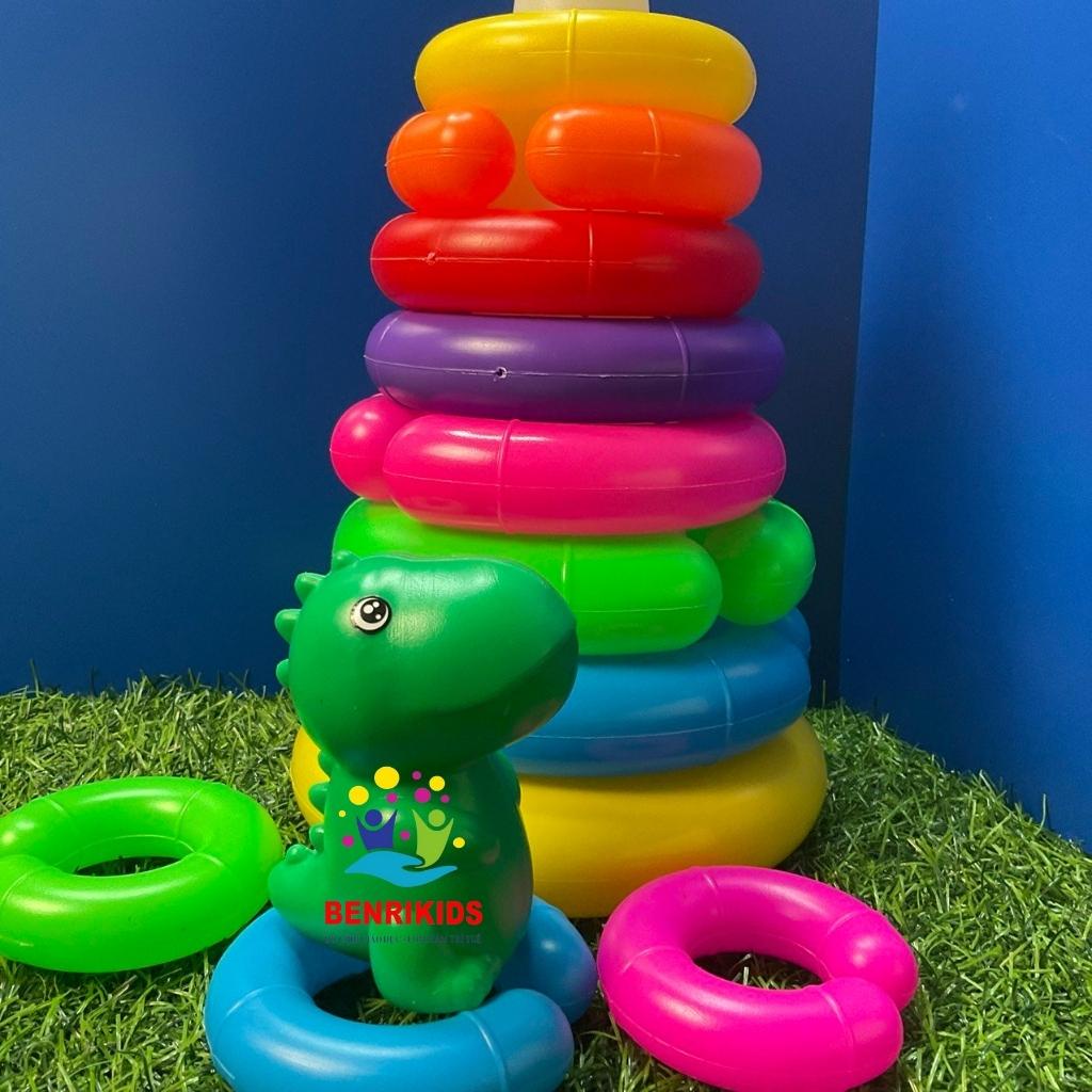 Đồ Chơi Tháp Xếp Chồng Vòng Tròn Cỡ Lớn, Bộ Xếp Hình Tháp Tròn Hình Khủng Long, Đồ Chơi Phát Triển Não Cho Bé