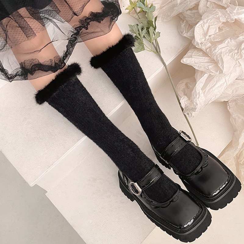 1 Đôi Tất Chân Phối Lông Phong Cách Lolita Ngọt Ngào Dành Cho Nữ