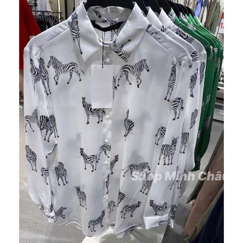 (Sẵn)Áo sơ mi hình ngựa vằn Zarraa dư sịn, 2 mầu