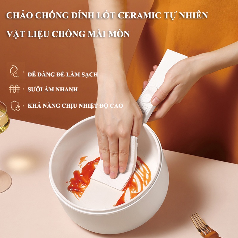 Nồi hấp chống dính đa năng Nồi lẩu điện mini hai lớp với nồi hấp có thể chiên, rán, luộc, hấp