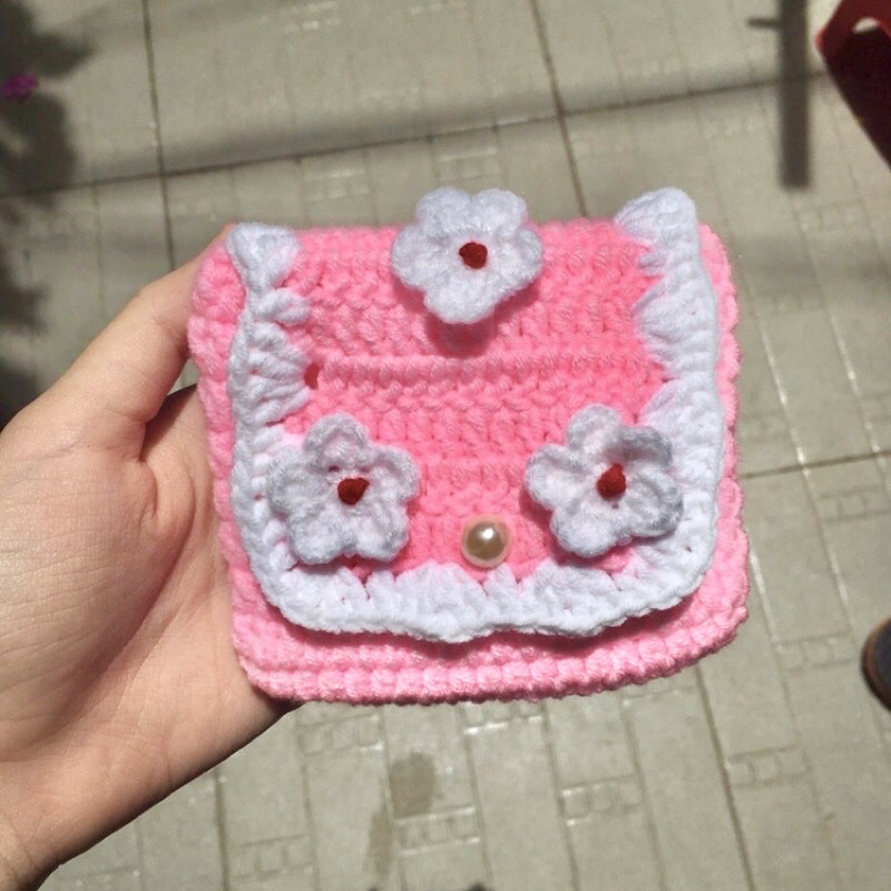Ví len bông hoa đựng thẻ tiện dụng handmade nhỏ nhắn dễ thương