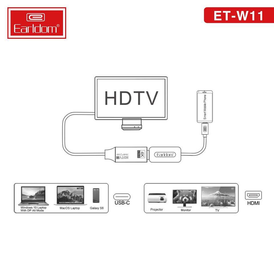 (BH Chính Hãng 5 Năm) Cáp chuyển đổi USB Type-C to HDMI Earldom ET-W11