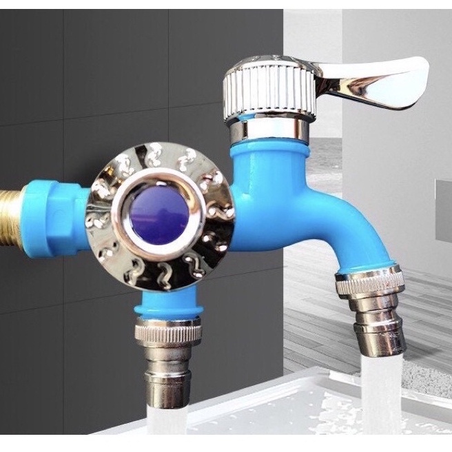 Vòi Nước 2 Đầu Ra, Vòi Nước Đôi Chia 2 Đầu Van Cổng Xả Độc Lập Thông Minh