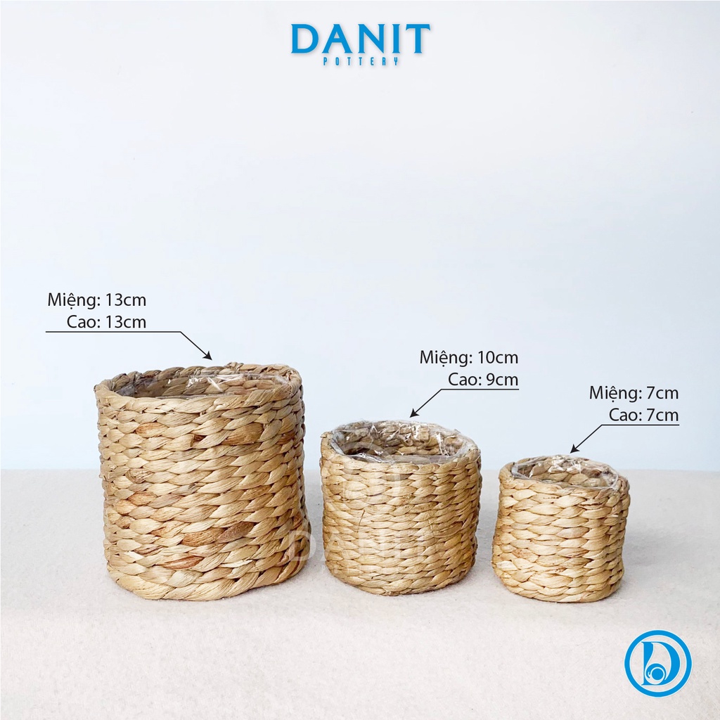 Giỏ cói tự nhiên hình trụ 7 đến 13cm dùng cắm hoa, trồng cây, trang trí, decor Danit Pottery