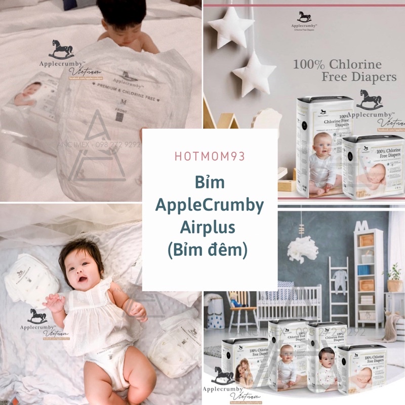 ( MUA LÀ CÓ QUÀ) Bỉm dán/quần Applecrumby Airplus Overnight  cao cấp  NB4/S24/M42/M22/L36/L20/XL18/XXL16