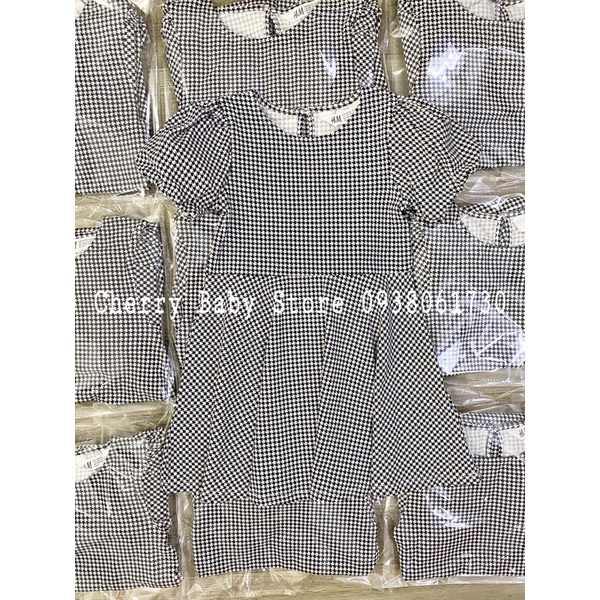 Đầm tay phồng kẻ Zik Zak vải cotton xuất dư xịn cho bé gái từ 1,5y đến 10y