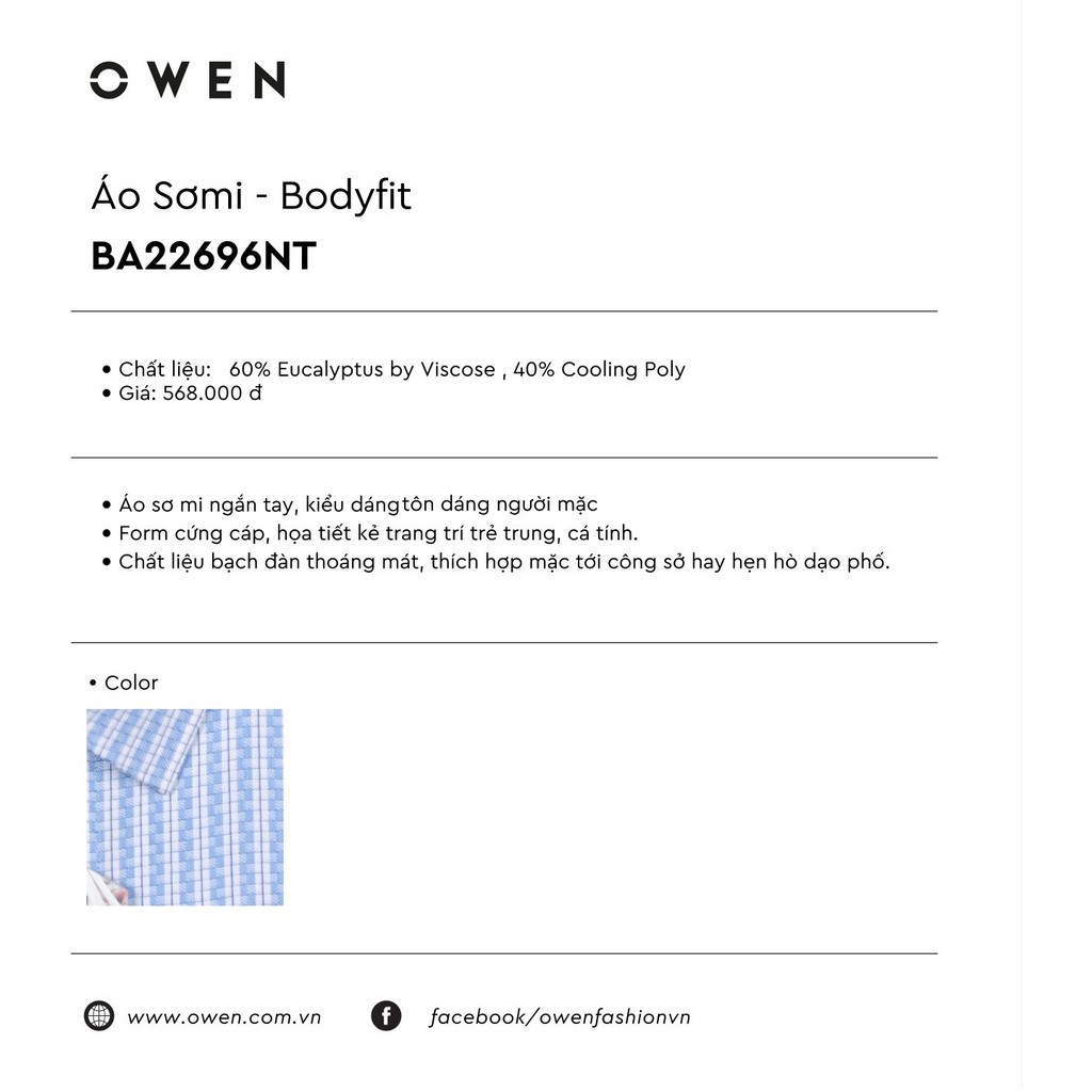 OWEN - Áo sơ mi ngắn tay Owen vải sợi bạch đàn 22696 - Áo sơ mi nam cộc tay | BigBuy360 - bigbuy360.vn