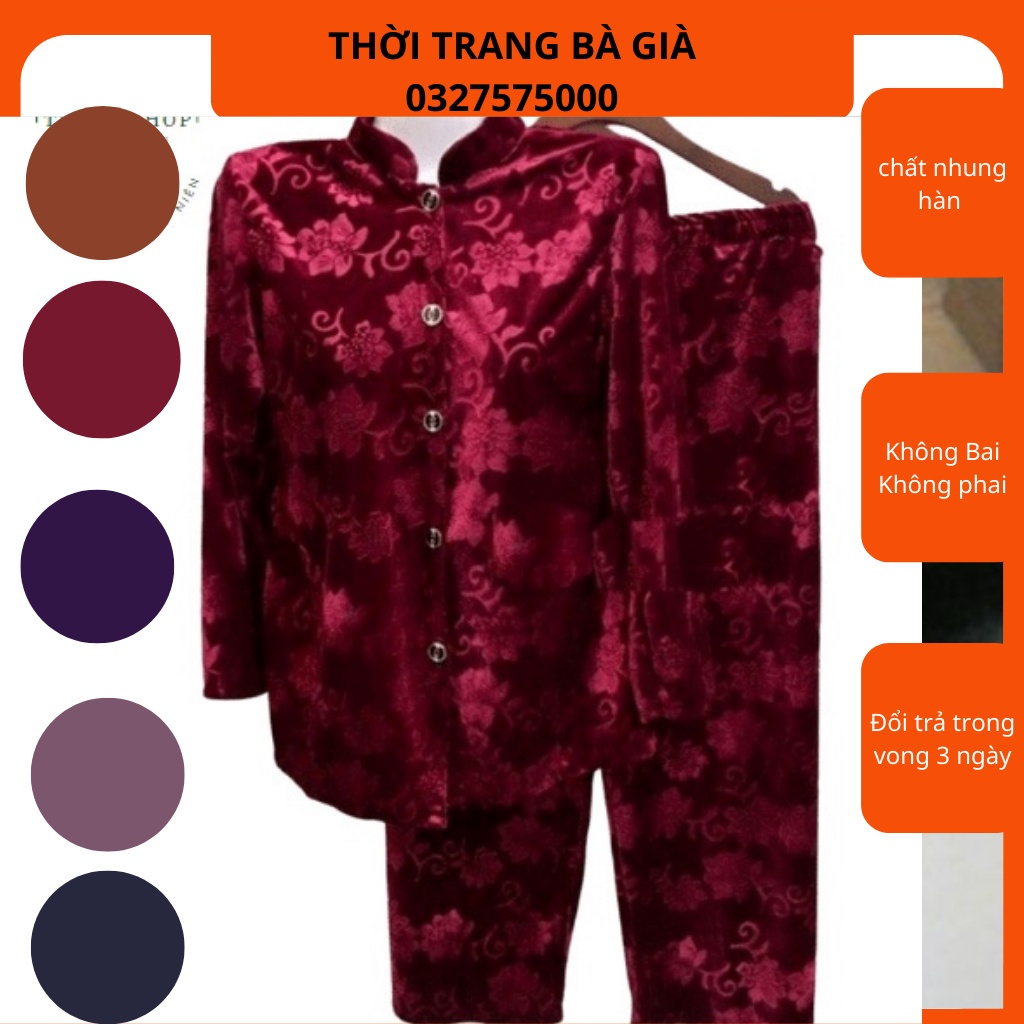 Bộ, Bộ Nhung Bà Già, Bộ Bà Ba Người Già Thu Đông Bộ Đồ Dài Tay Cho Bà Cho Mẹ Trung Niên Cao Tuổi