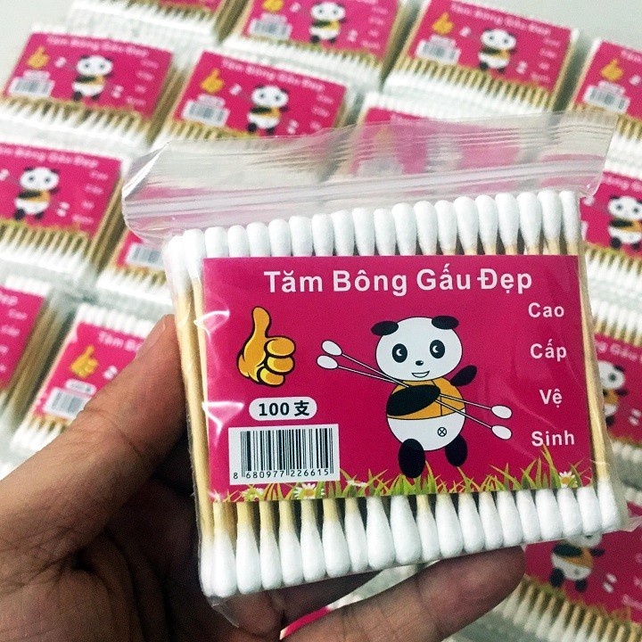 Tăm Bông Cán Gỗ Gấu Đẹp ( Gói 100 Que ) Chất Lượng