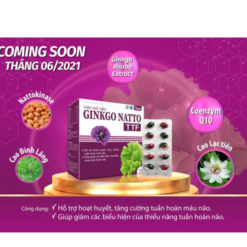 VIÊN BỔ NÃO GINKGO NATTO TTF 100v , giúp giảm biểu hiện thiểu năng tuần hoàn não , Cvspharmacy