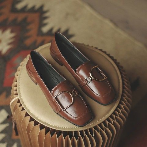 Giày lười bằng da đế dày phong cách cổ điển Anh quốc cho nữ