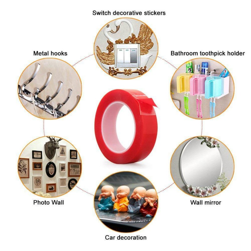 Băng keo nano 2 mặt siêu dính trong suốt dày 2mm, chất liệu acrylic dán mọi vật dụng