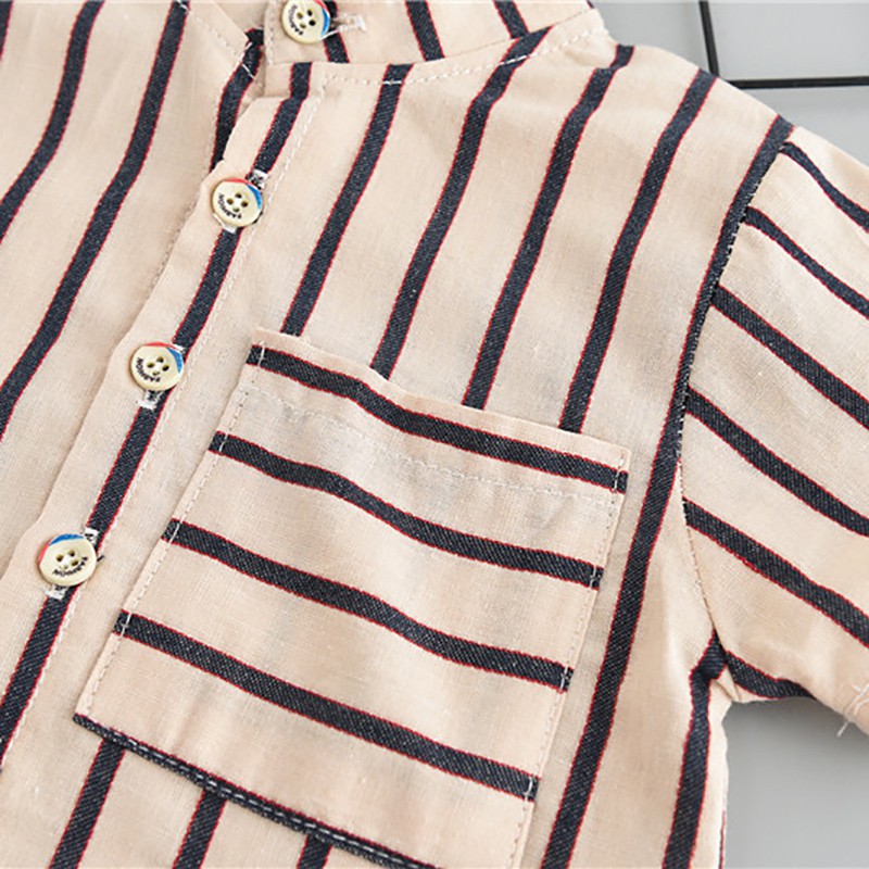 Set áo sơ mi ngắn tay họa tiết sọc và quần short cho bé trai