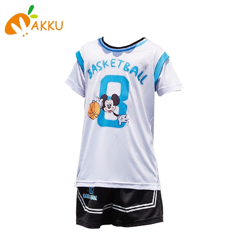 Bộ Đồng Phục Chơi Bóng Rổ Phối Áo Thun Tay Ngắn In Hoạt Hình Mickey Dễ Thương Cho Bé Trai