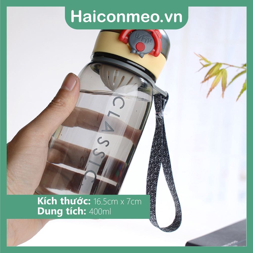 Bình nước Classic 400ml dễ thương có dây đeo 4 màu dành cho bé