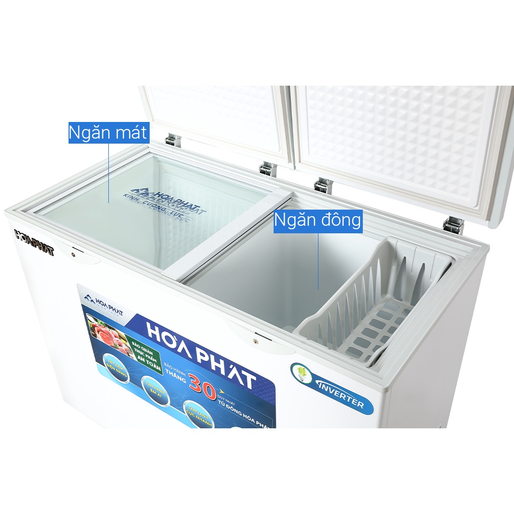 Tủ đông Hòa Phát 271 lít HCFI 656S2Đ2 INVERTER , dàn đồng 1 ngăn đông 1 ngăn mát Bảo hành chính hãng 24 tháng