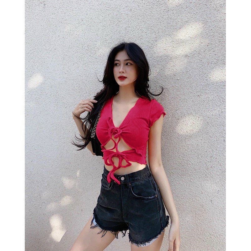 Áo kiểu tay ngắn chất xốp mịn ( có mút ngực)