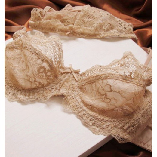 Bộ Đồ Lót Ren Mỏng Dây Quai Kép Đính Nơ Có Gọng Không Đệm Siêu Sexy Cho Nữ Lacy Bra - B03