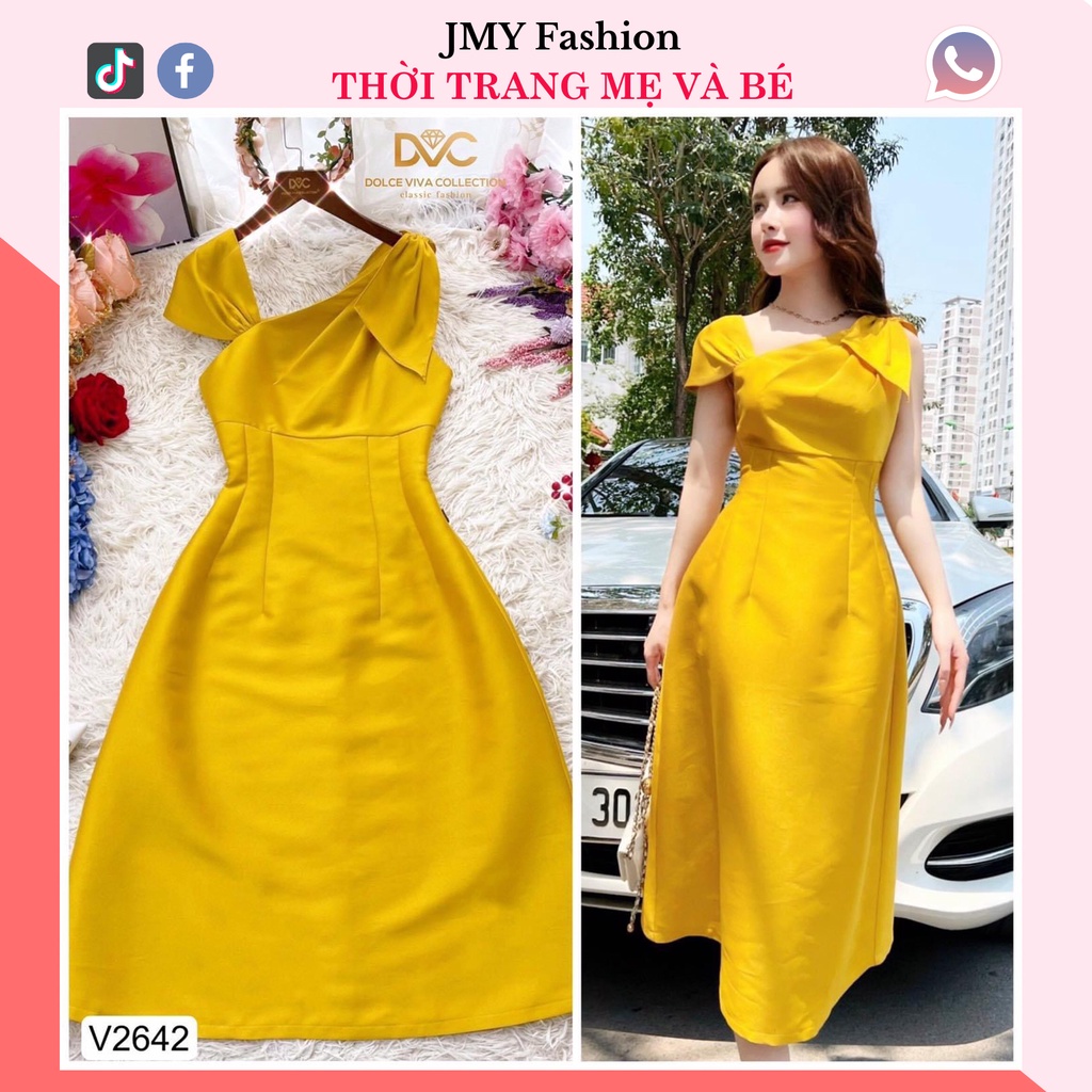 Váy vàng lệch vai dáng dài dự tiệc, sang chảnh -(DVC&ACC)Dolce viva colection