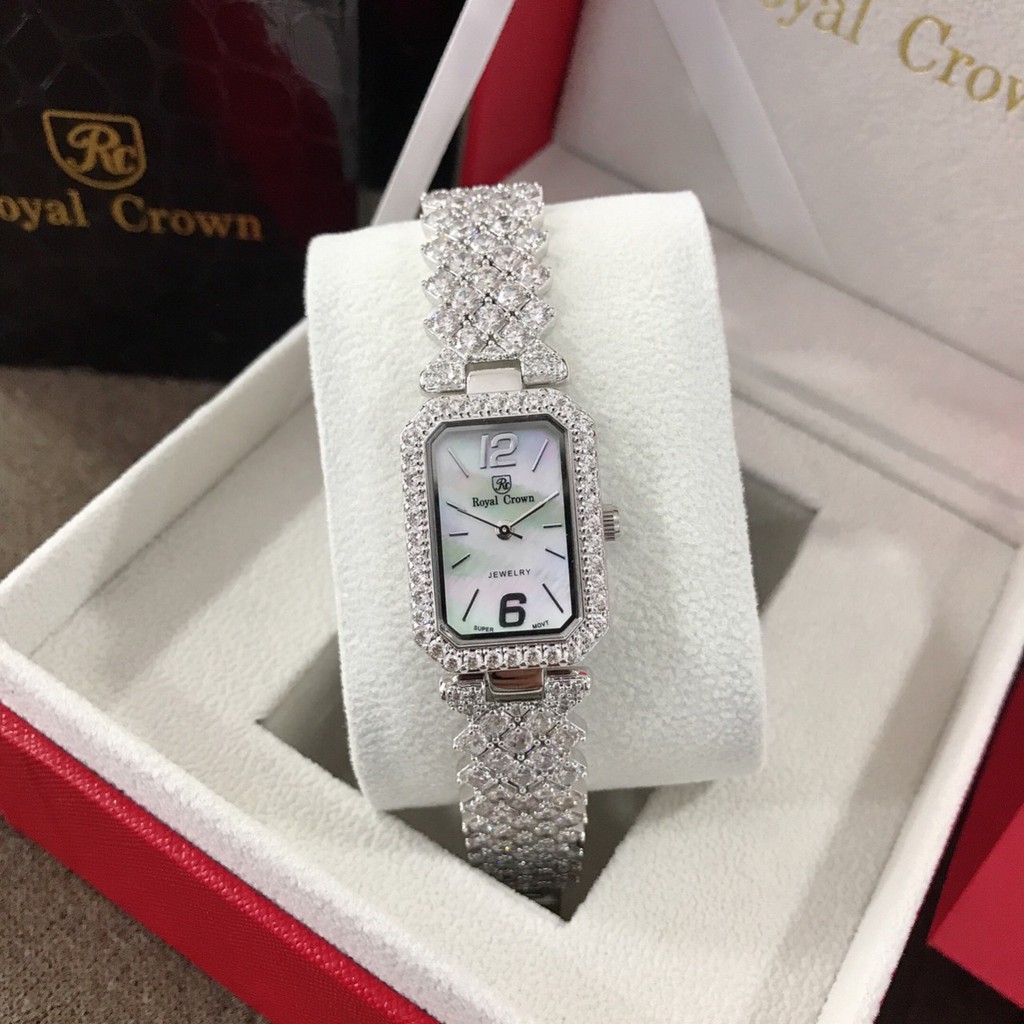 Đồng hồ nữ royal crown 6316 dây thép nạm đá , size 20x30mm , fullbox hãng