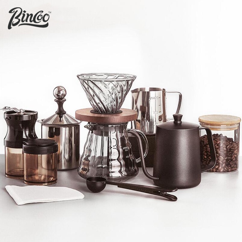 Bincoo Bộ ấm pha cà phê BINCOO bằng thủy tinh thiết kế cầm tay tiện lợi