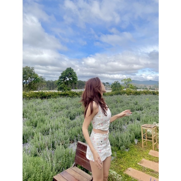 Beachclub- set áo váy kaki in hoa