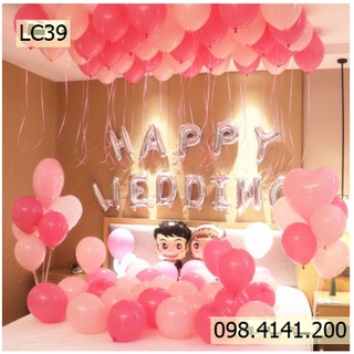 Set bóng trang trí phòng cưới happy wedding tông màu hồng
