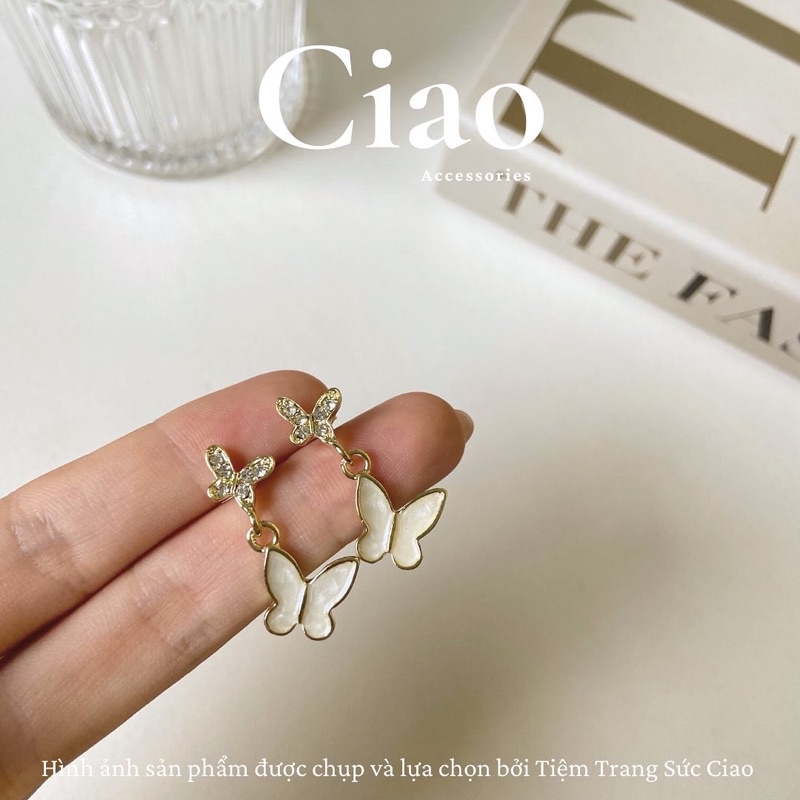 [HỎA TỐC 1H] Khuyên tai/ Bông tai mạ bạc S925 thiết kế xinh xắn Butterfly Beauty Ciao