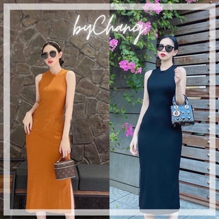 Đầm body maxi thun gân áo ba lỗ mặc hè co giãn nhiều dáng suôn bychang