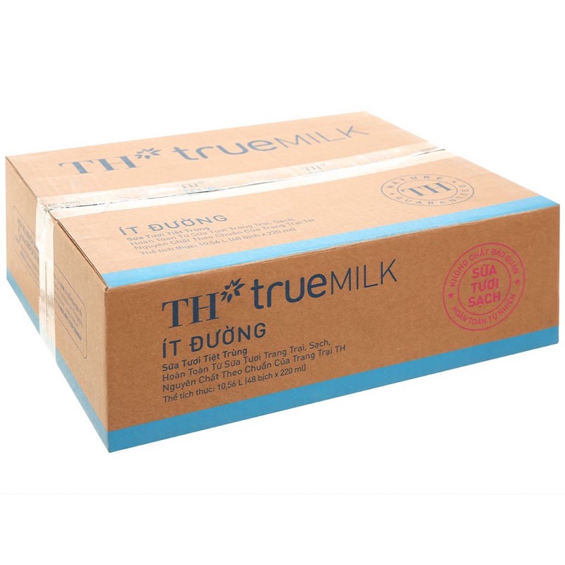 Thùng 48 bịch Sữa Tươi TH True Milk Ít Đường (220ml x 48 Bịch)