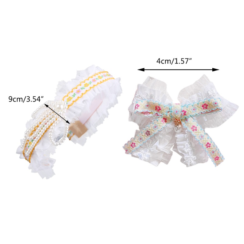 Flgo Kẹp Tóc Vải Lưới Phối Ren Đính Ngọc Trai Giả Thắt Nơ Xinh Xắn Cho Bé Gái