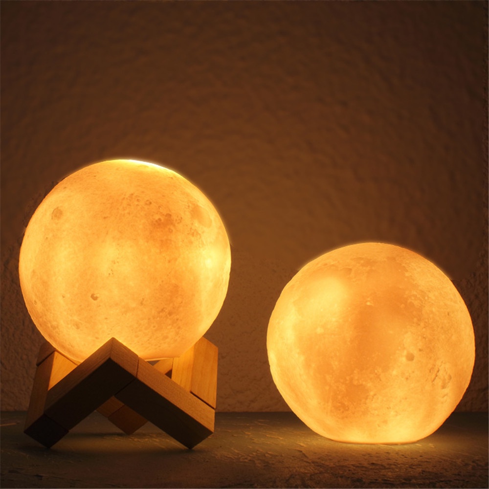 Đèn Ngủ LED Hình Mặt Trăng 3D Có Giá Đỡ Trang Trí Phòng Ngủ Cho Trẻ