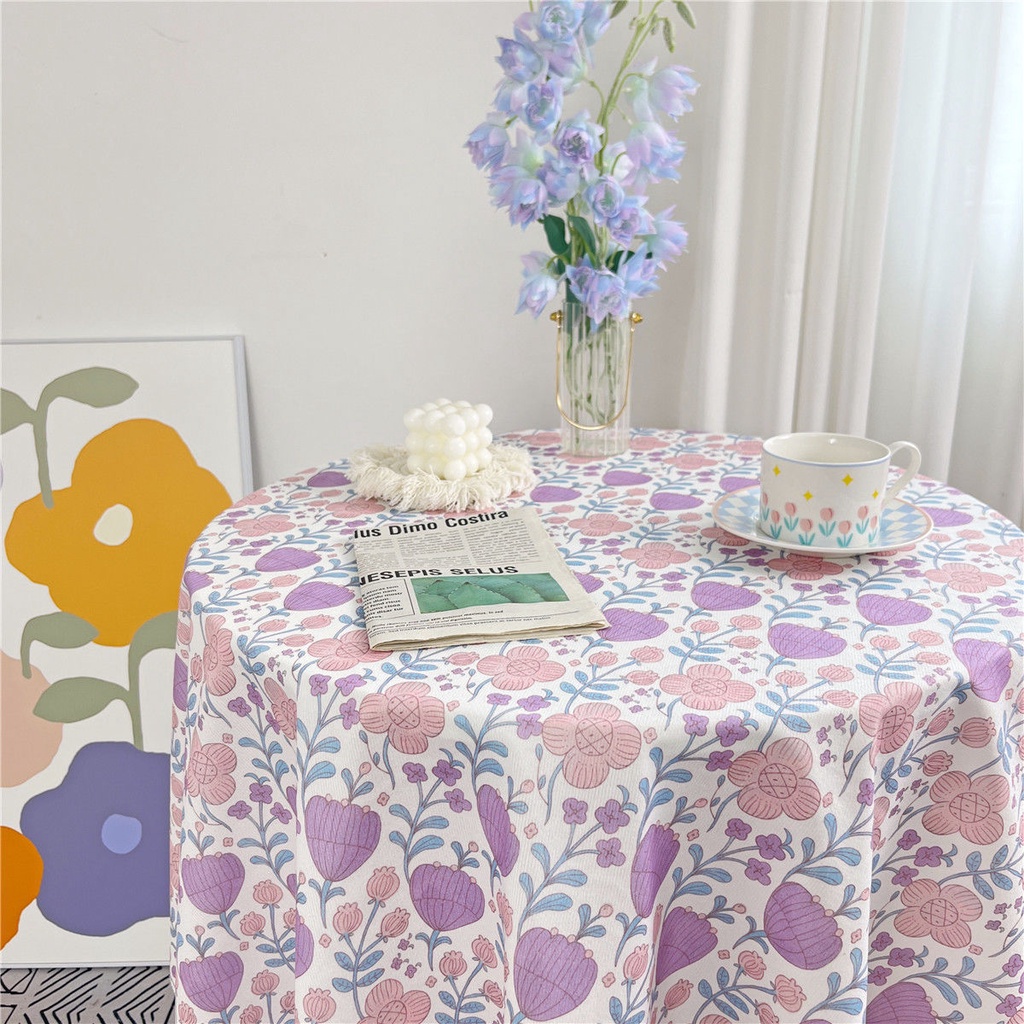 Khăn Trải Bàn Hình Vuông / Tròn Họa Tiết Hoa Chất Liệu Flannel Cao Cấp