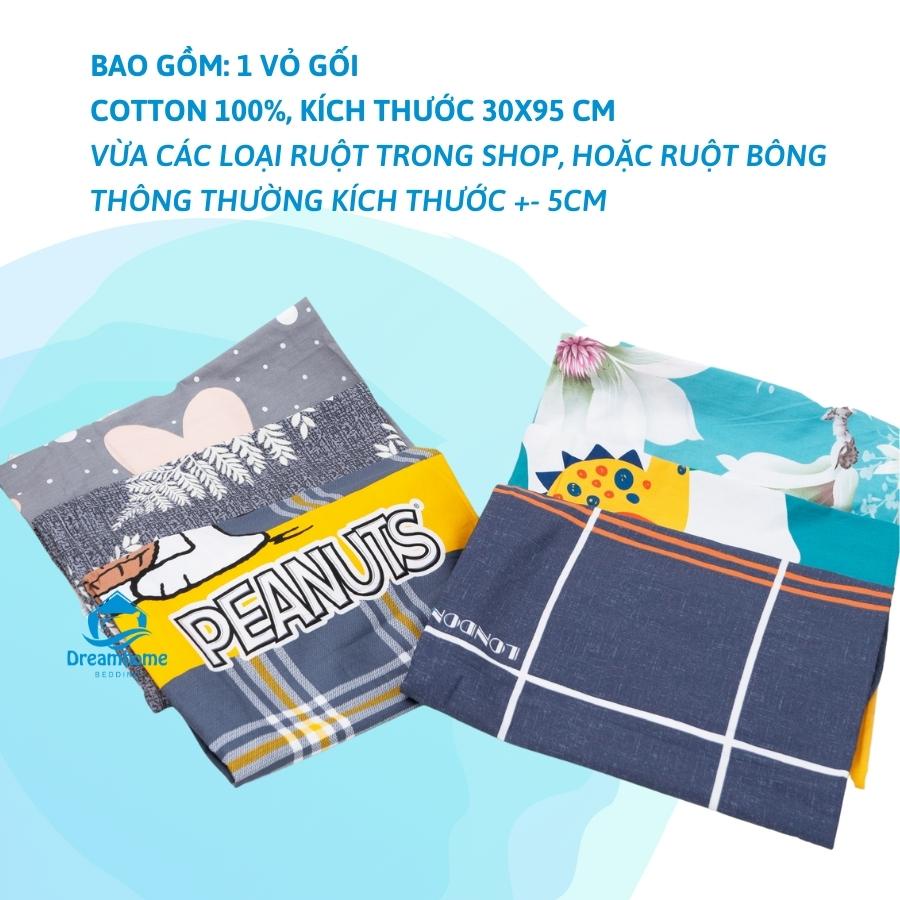 Vỏ gối ôm kéo khóa cotton 100% kích thước 30x95 cm, áo gối ôm nhiều màu cho bé và người lớn Dreamhomebedding