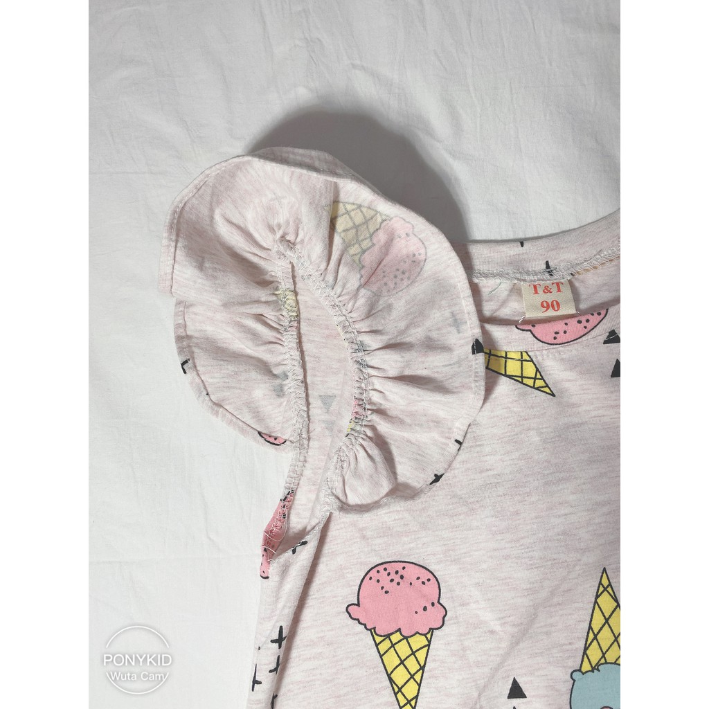 Váy bé gái ngắn tay chất cotton co giãn in hình cây kem đáng yêu